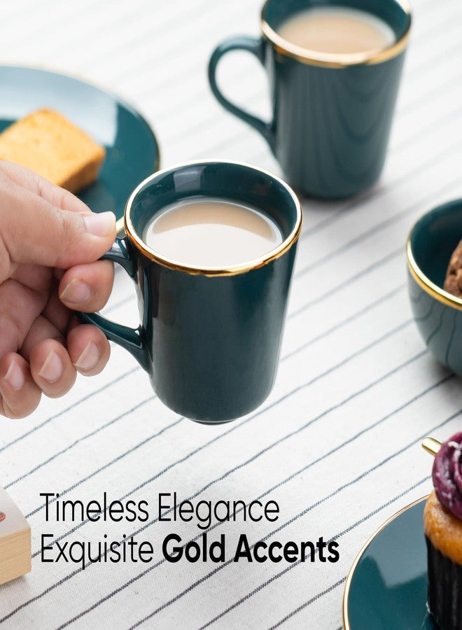 Shay طقم فناجين شاي سيراميك، 6 قطع، لون أخضر مخضر مع خط ذهبي حقيقي، 180 مل | طقم فناجين شاي من 6 قطع | لمسة نهائية لامعة | سيراميك فاخر | طقم فناجين شاي من 6 قطع (فناجين شاي - لون أخضر مخضر مع خط ذهبي) - Image 2